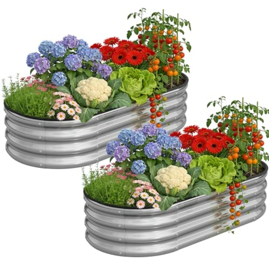 Raised Garden Bed - Oval Large Galvanized Metal Raised Garden